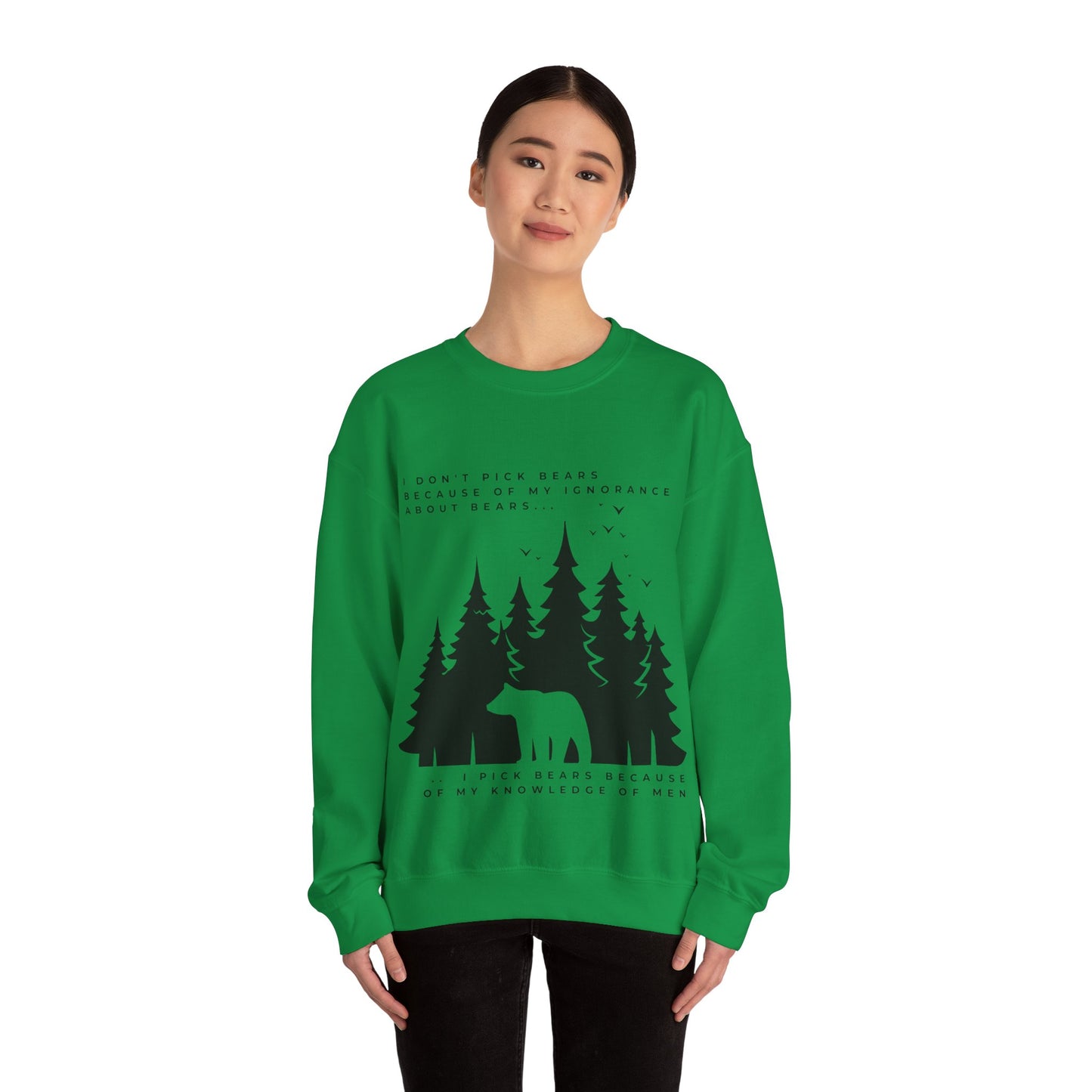 Women's Quoted "Team Bear" Crewneck Sweatshirt - Black Graphic