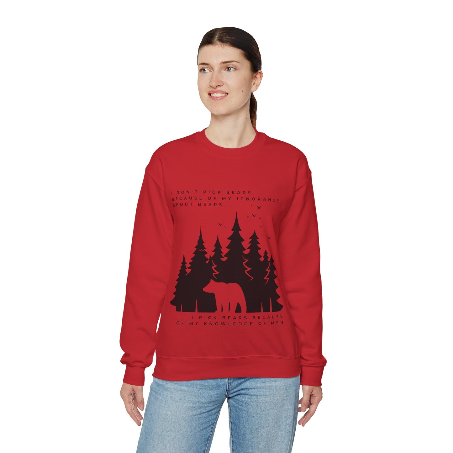 Women's Quoted "Team Bear" Crewneck Sweatshirt - Black Graphic
