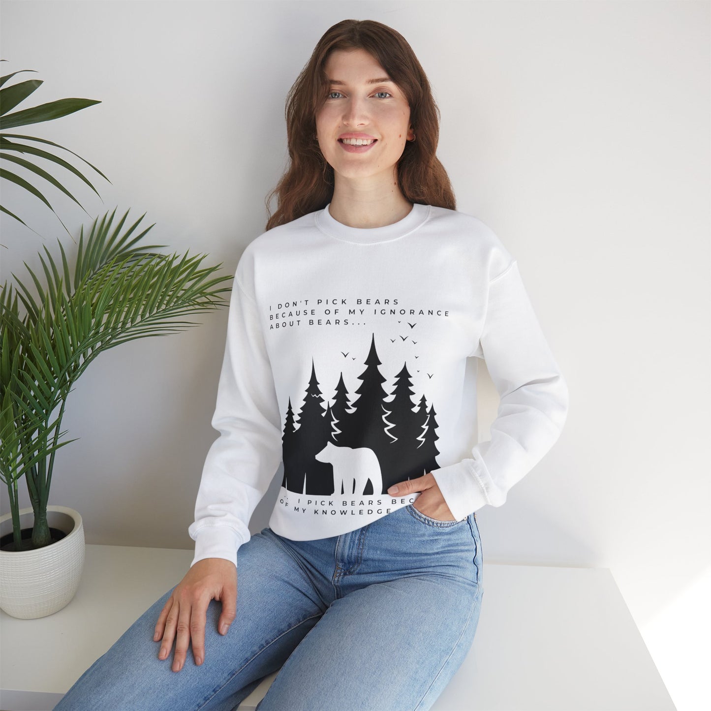Women's Quoted "Team Bear" Crewneck Sweatshirt - Black Graphic