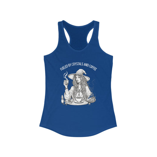 Fueled by Crystals and Coffee Racerback Tank