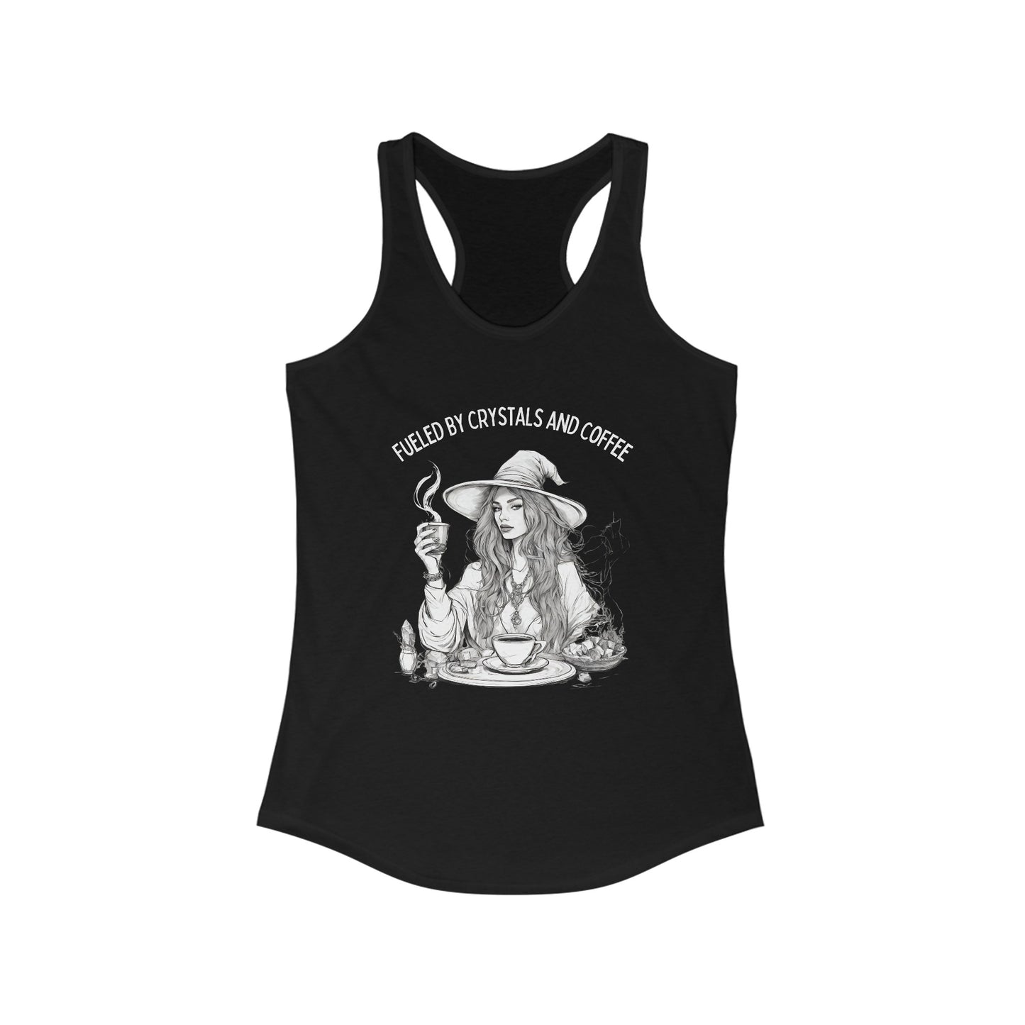 Fueled by Crystals and Coffee Racerback Tank