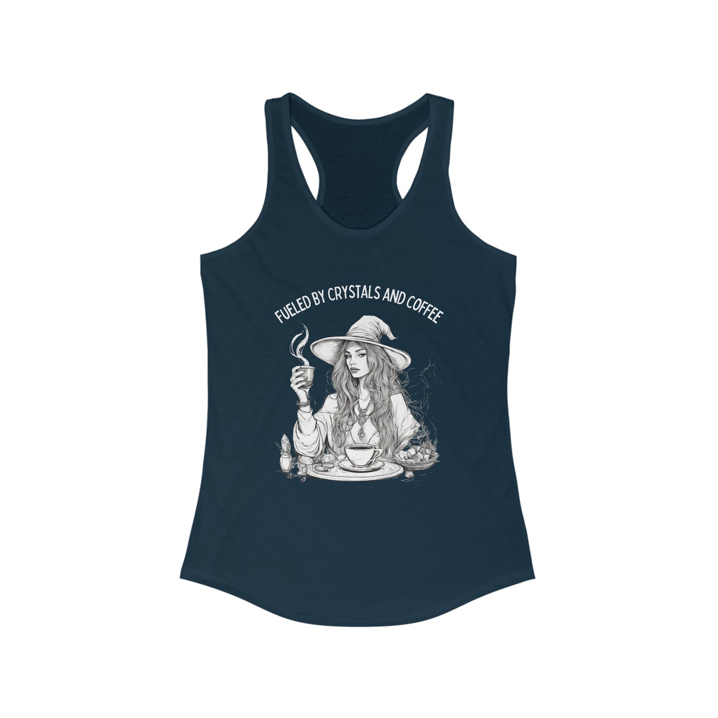 Fueled by Crystals and Coffee Racerback Tank