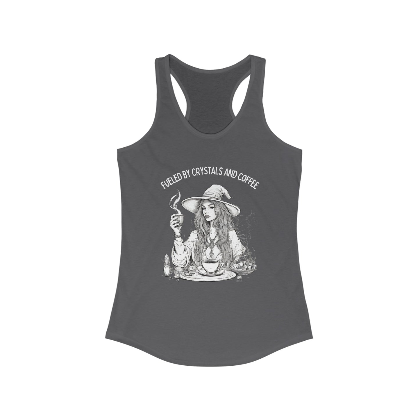 Fueled by Crystals and Coffee Racerback Tank