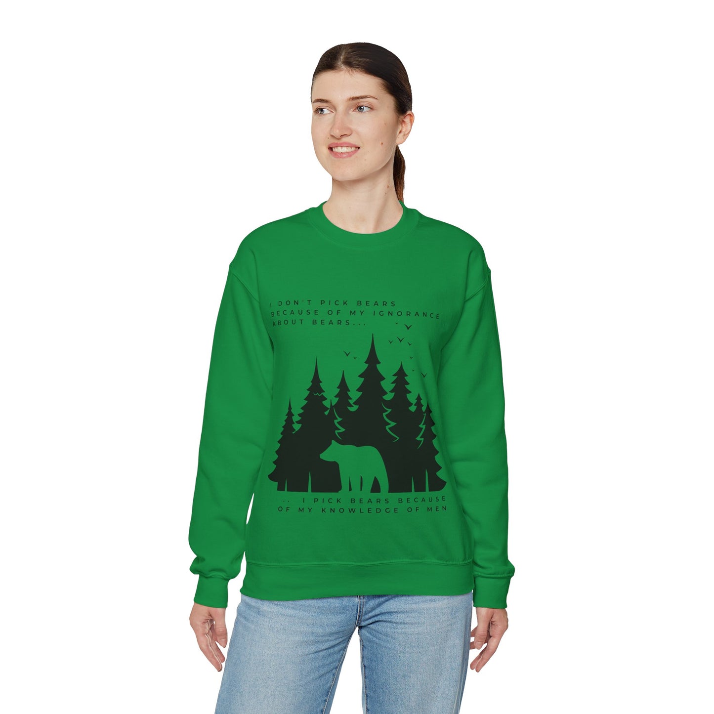 Women's Quoted "Team Bear" Crewneck Sweatshirt - Black Graphic