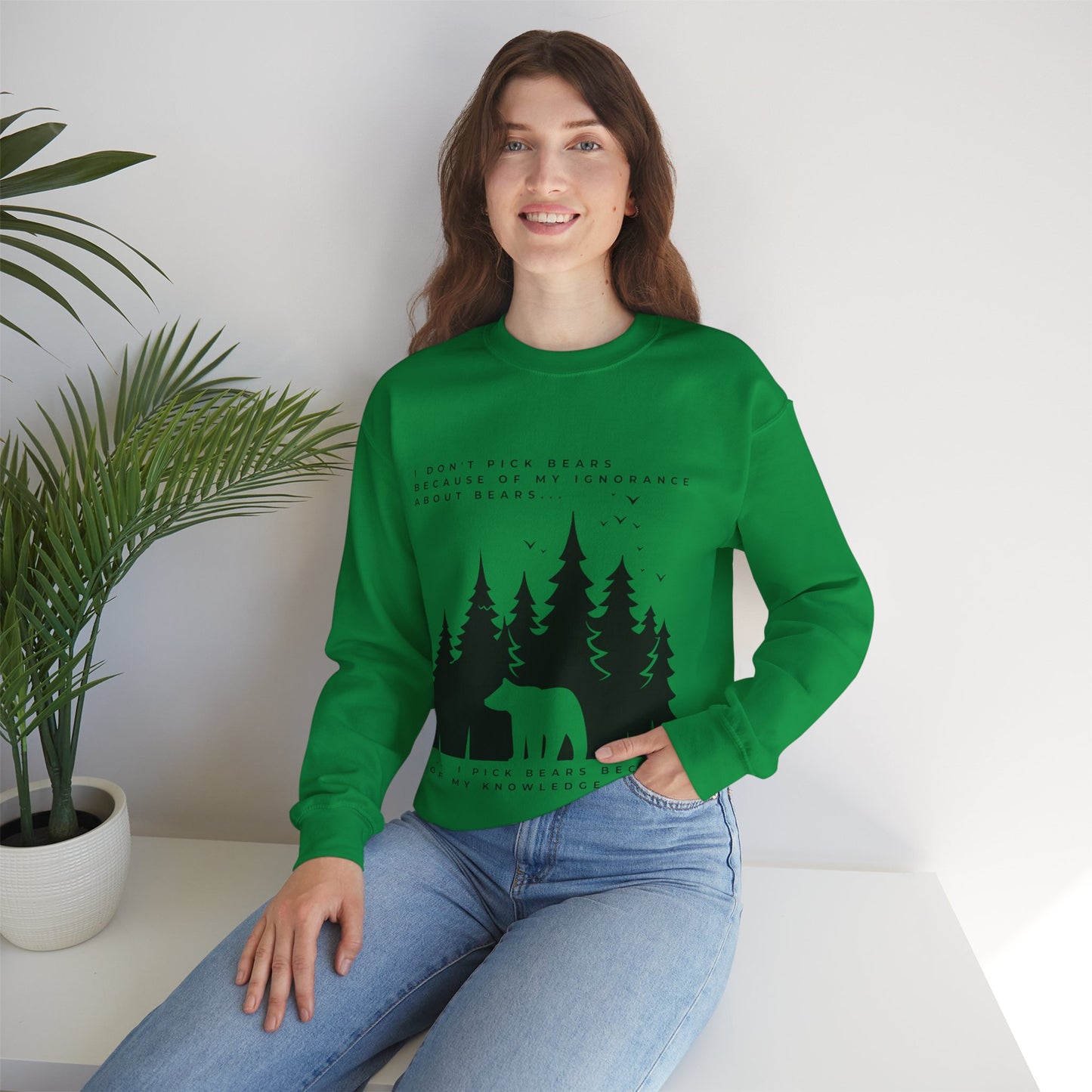 Women's Quoted "Team Bear" Crewneck Sweatshirt - Black Graphic