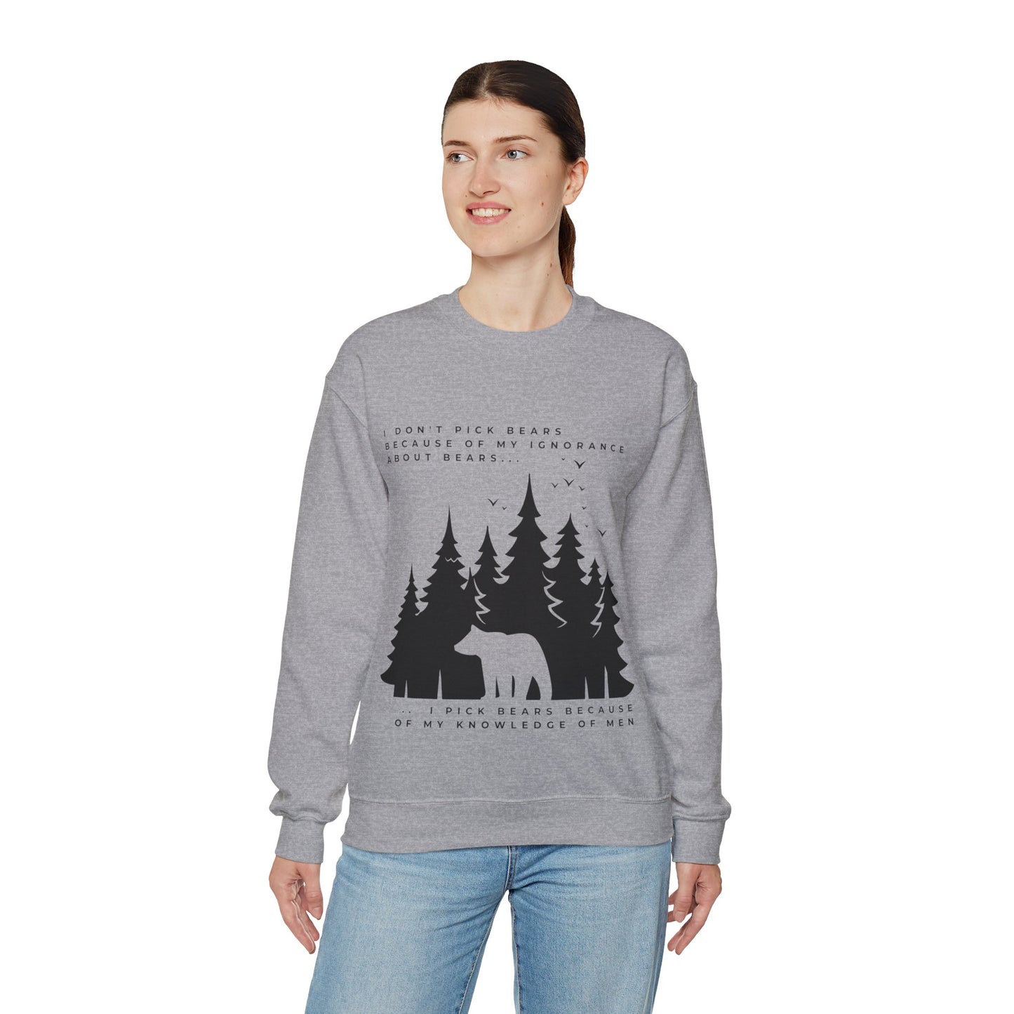 Women's Quoted "Team Bear" Crewneck Sweatshirt - Black Graphic
