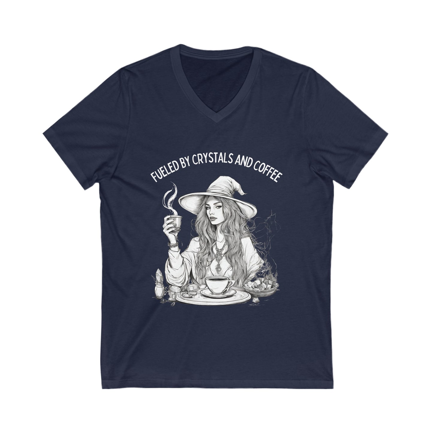 Fueled by Crystals and Coffee V-Neck Tee