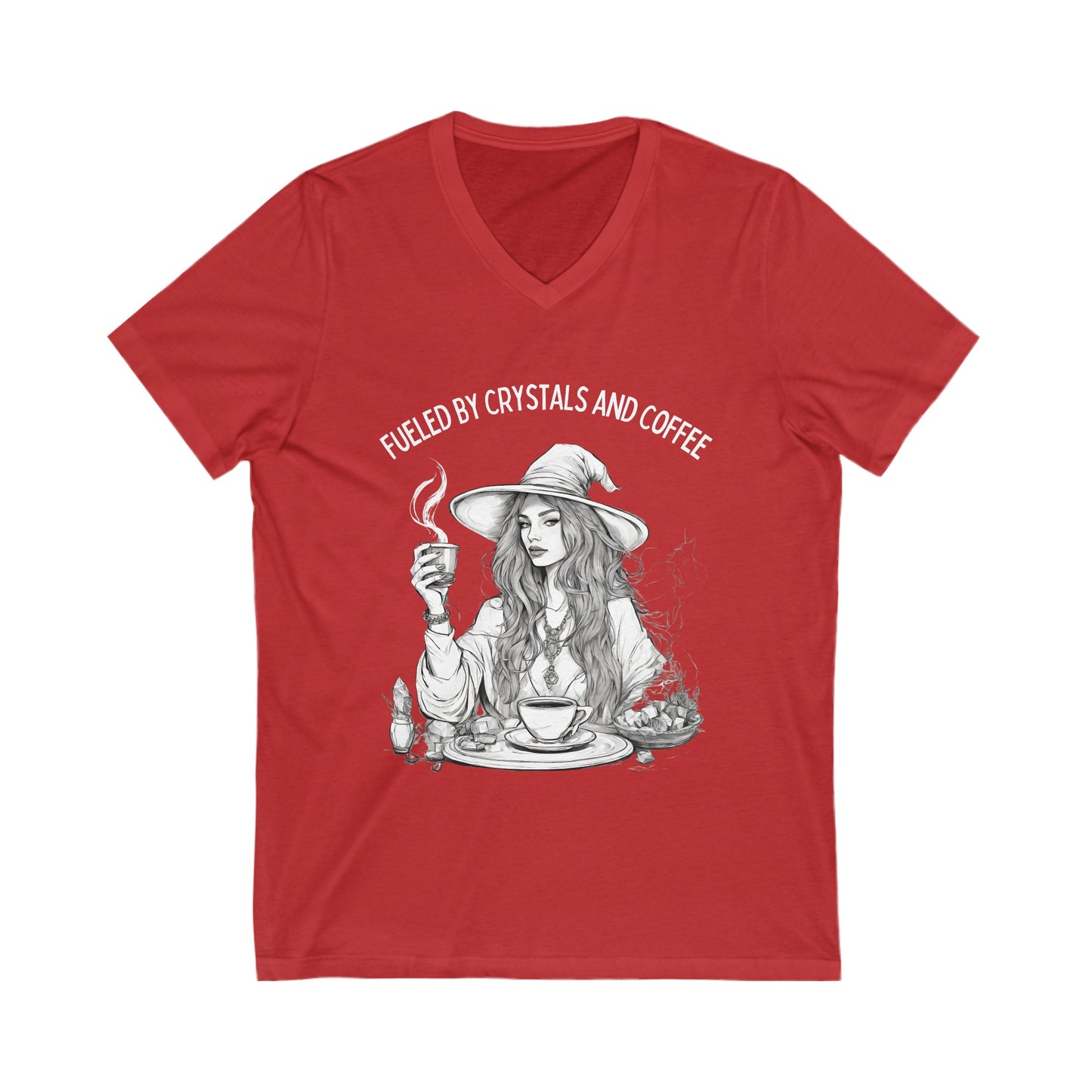 Fueled by Crystals and Coffee V-Neck Tee
