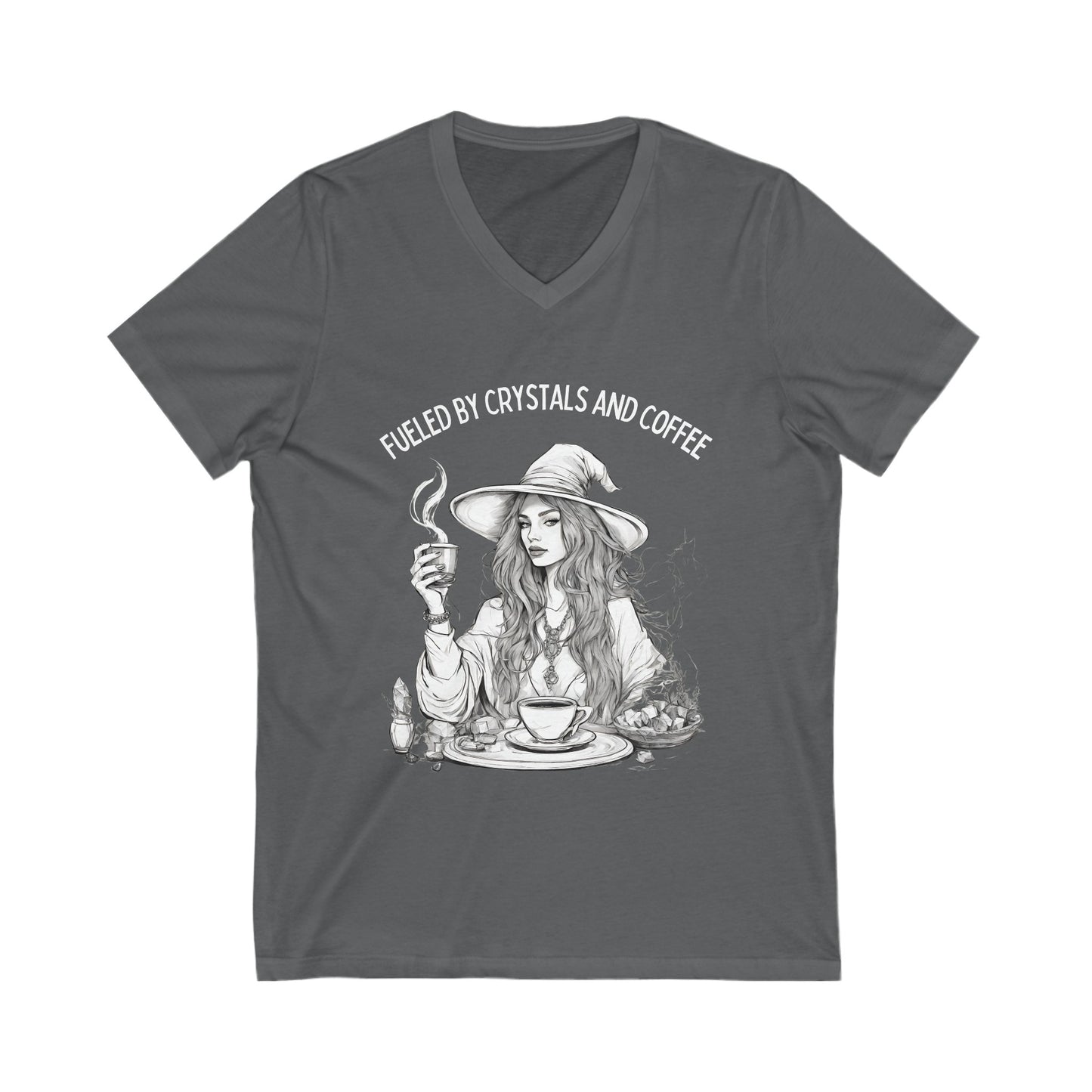 Fueled by Crystals and Coffee V-Neck Tee