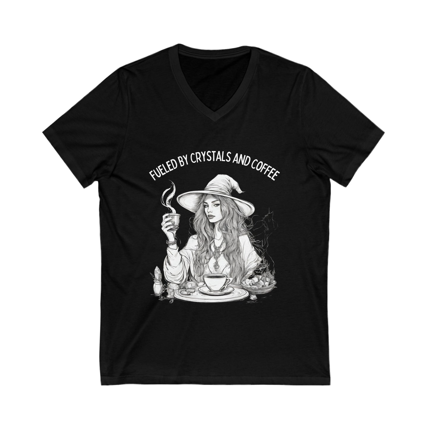 Fueled by Crystals and Coffee V-Neck Tee