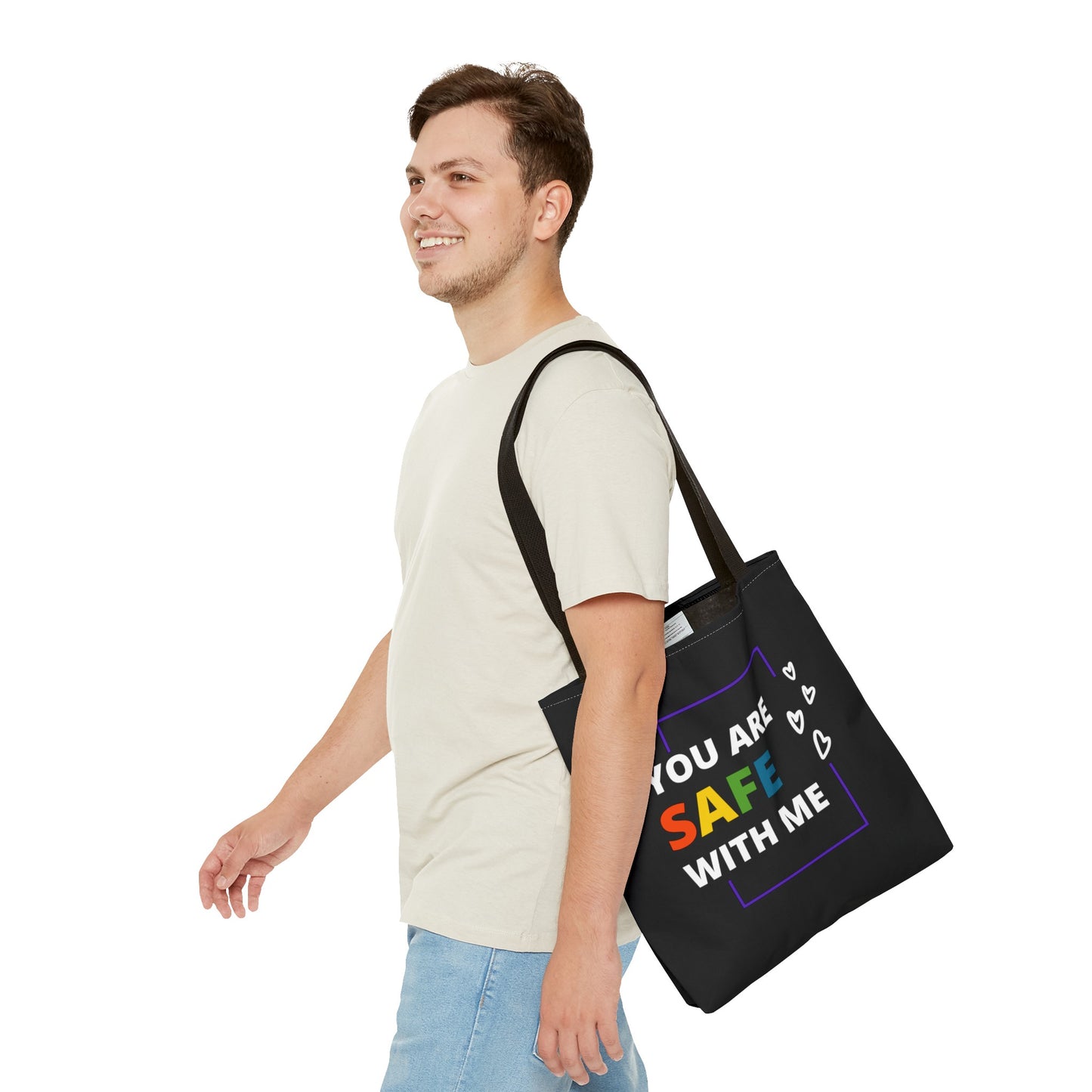 "You Are Safe With Me" Tote Bag (AOP)