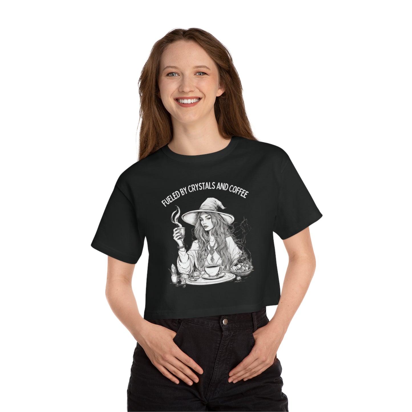 Fueled by Crystals and Coffee Cropped T-Shirt