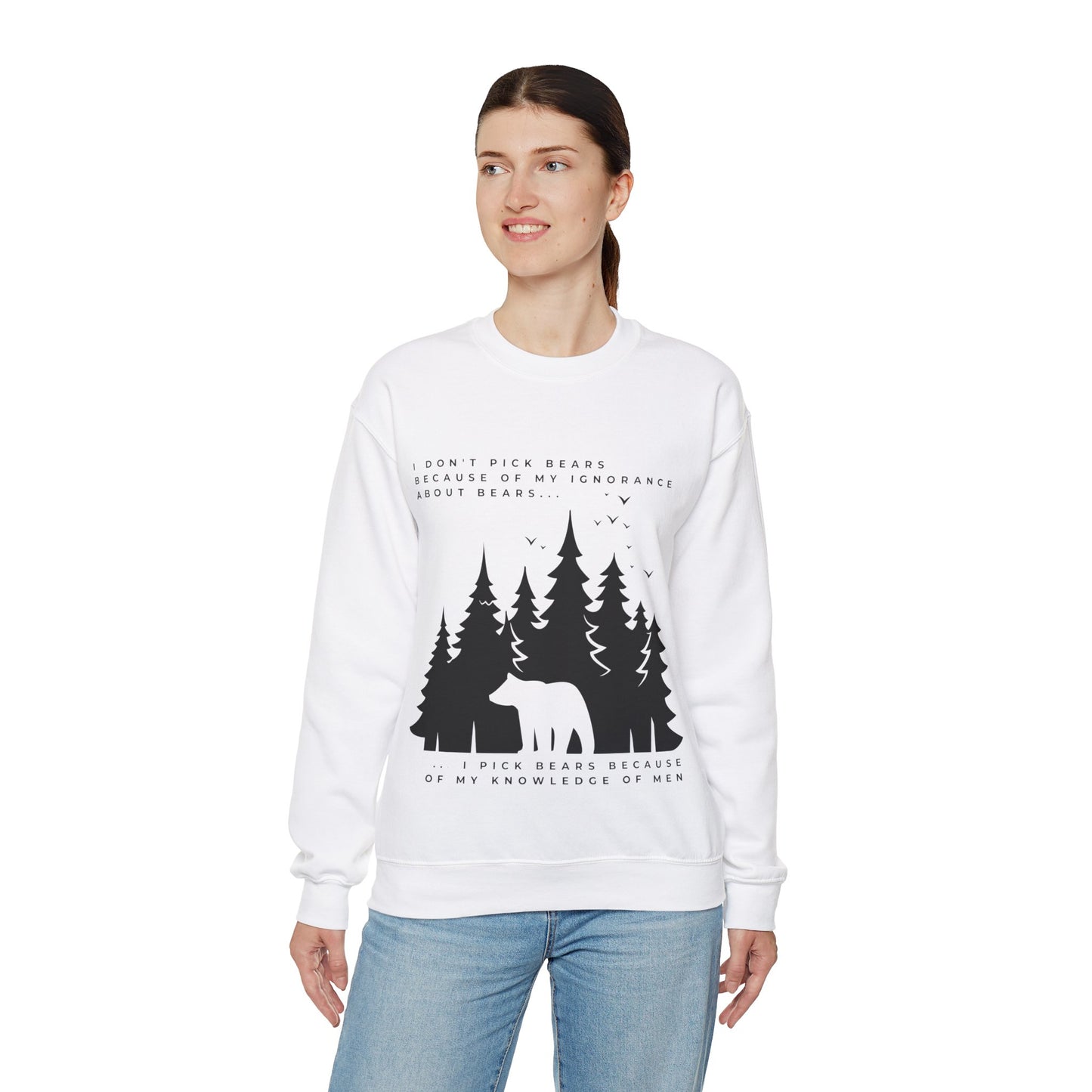 Women's Quoted "Team Bear" Crewneck Sweatshirt - Black Graphic