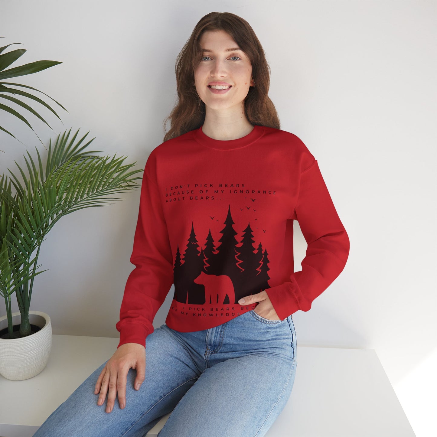Women's Quoted "Team Bear" Crewneck Sweatshirt - Black Graphic