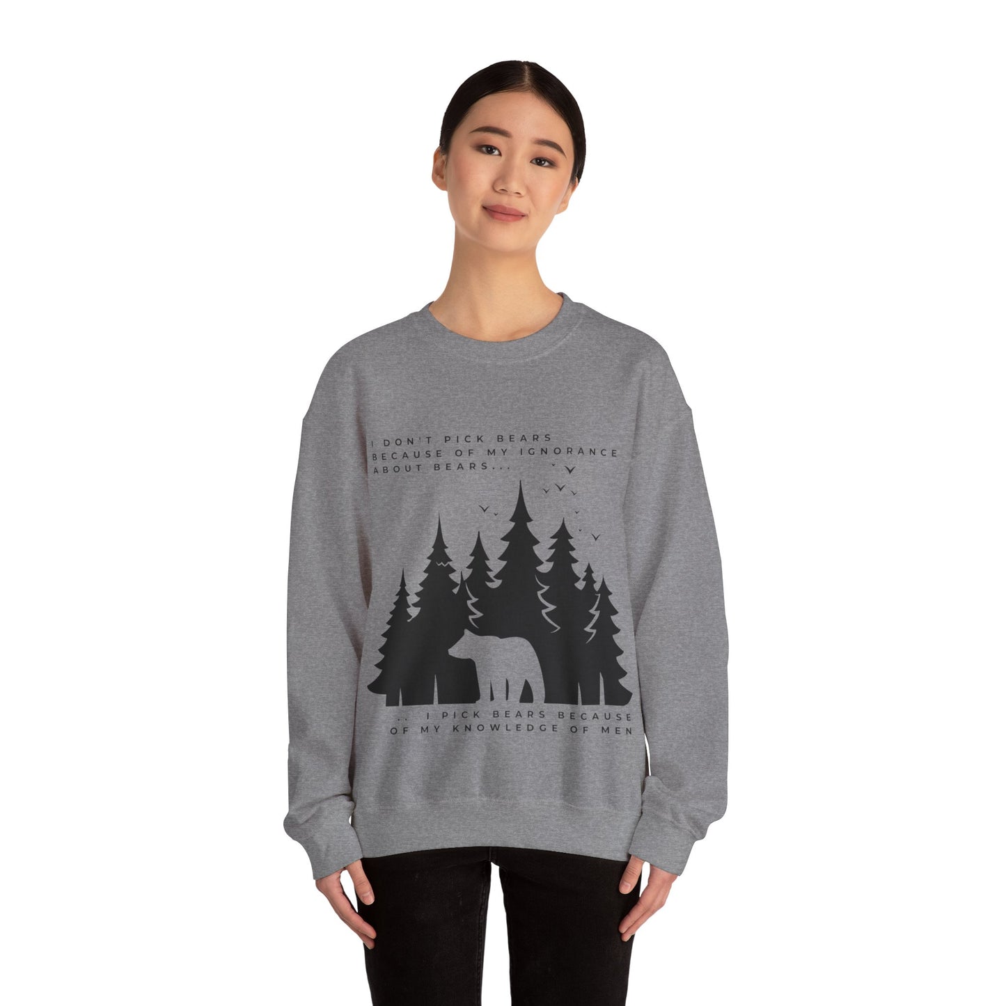 Women's Quoted "Team Bear" Crewneck Sweatshirt - Black Graphic