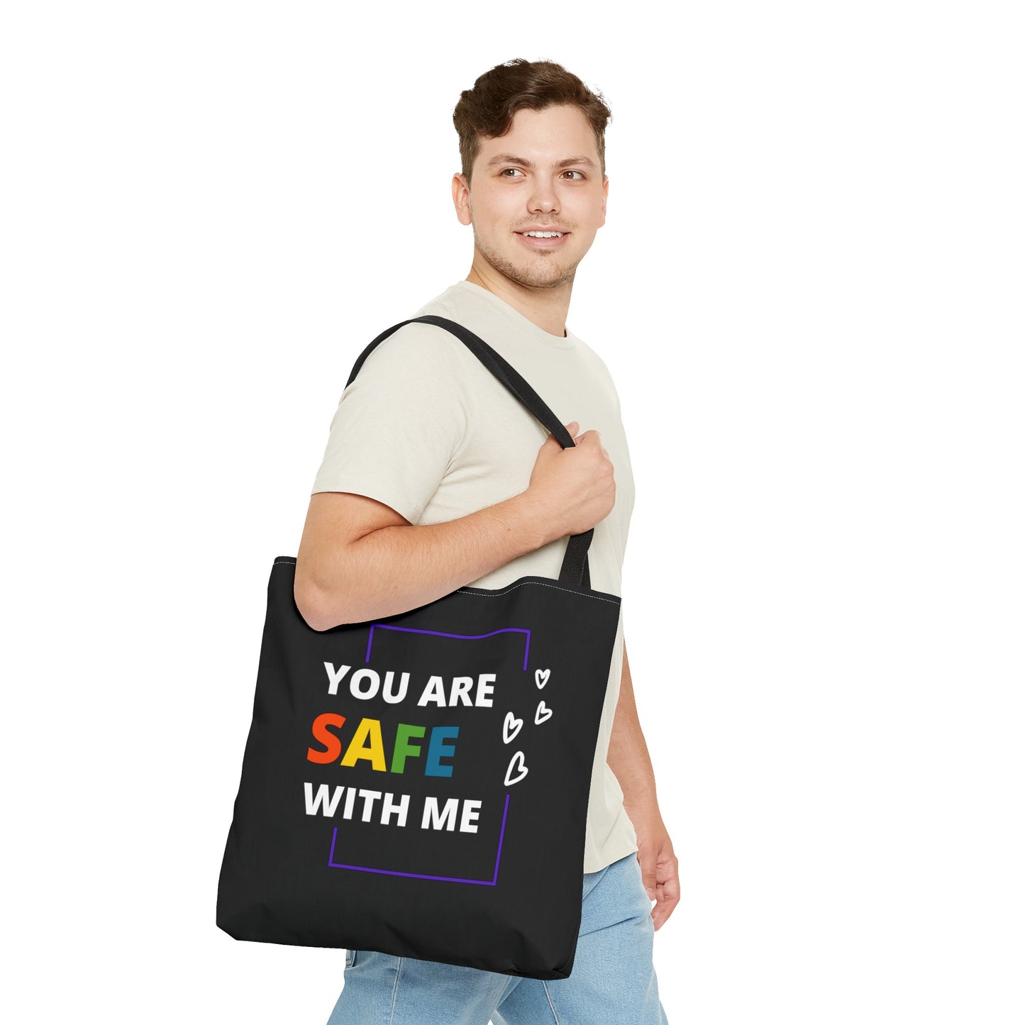 "You Are Safe With Me" Tote Bag (AOP)