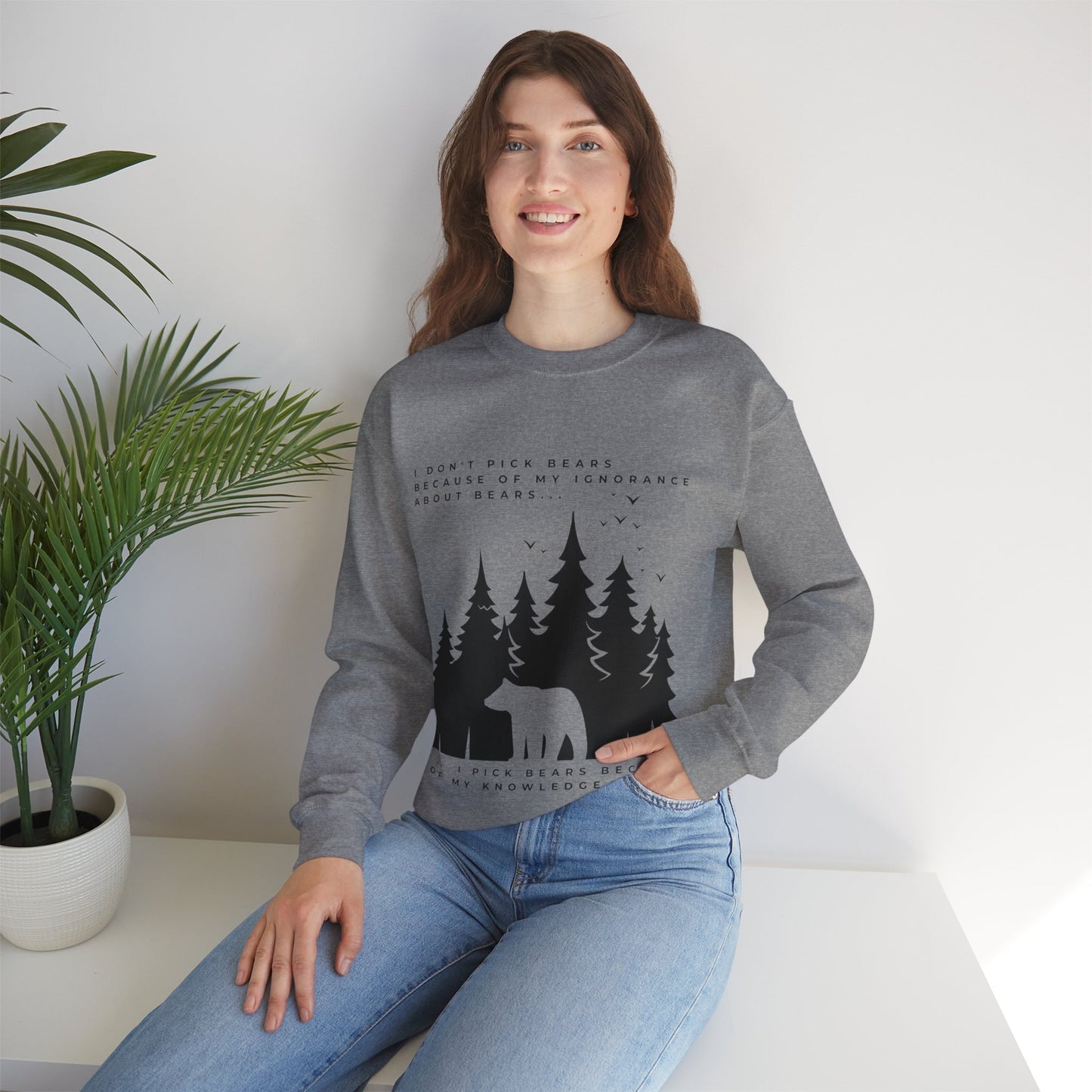 Women's Quoted "Team Bear" Crewneck Sweatshirt - Black Graphic