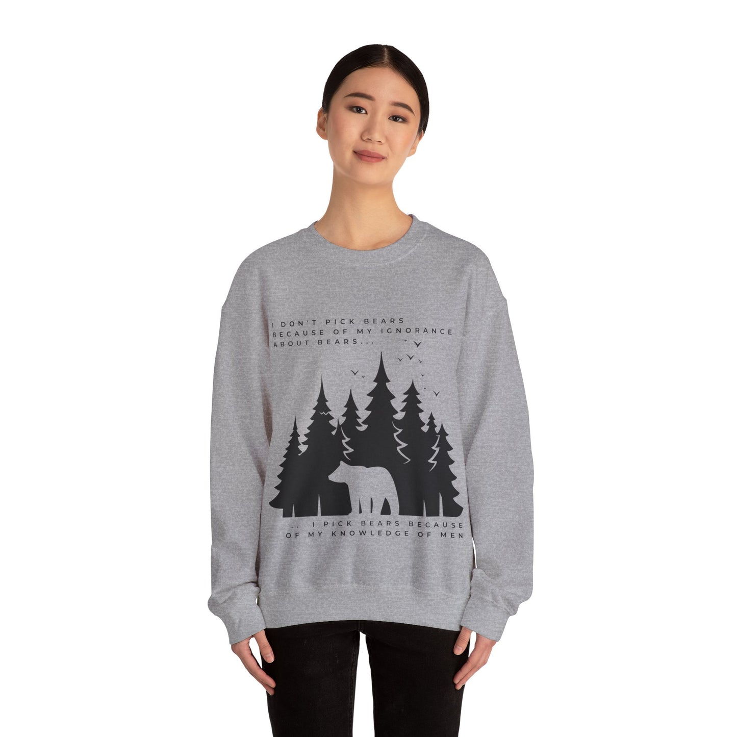 Women's Quoted "Team Bear" Crewneck Sweatshirt - Black Graphic