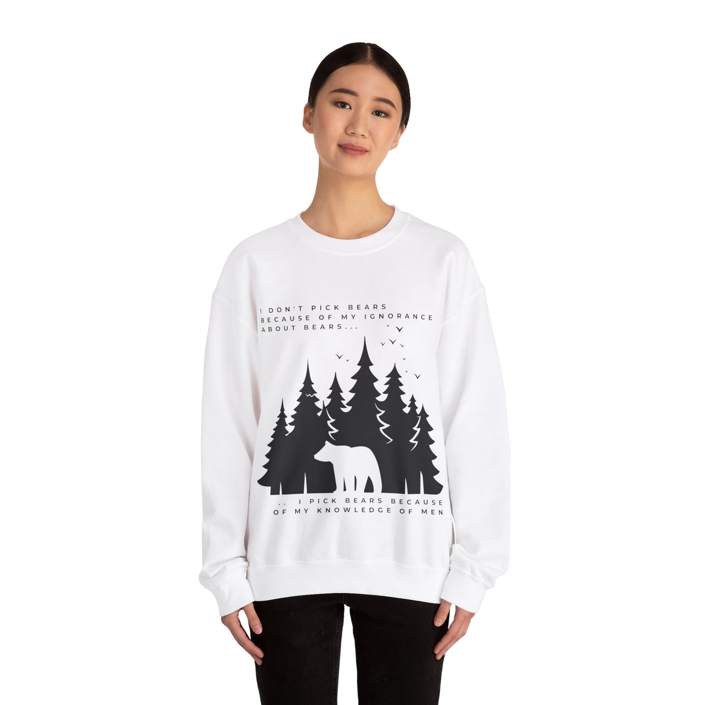 Women's Quoted "Team Bear" Crewneck Sweatshirt - Black Graphic