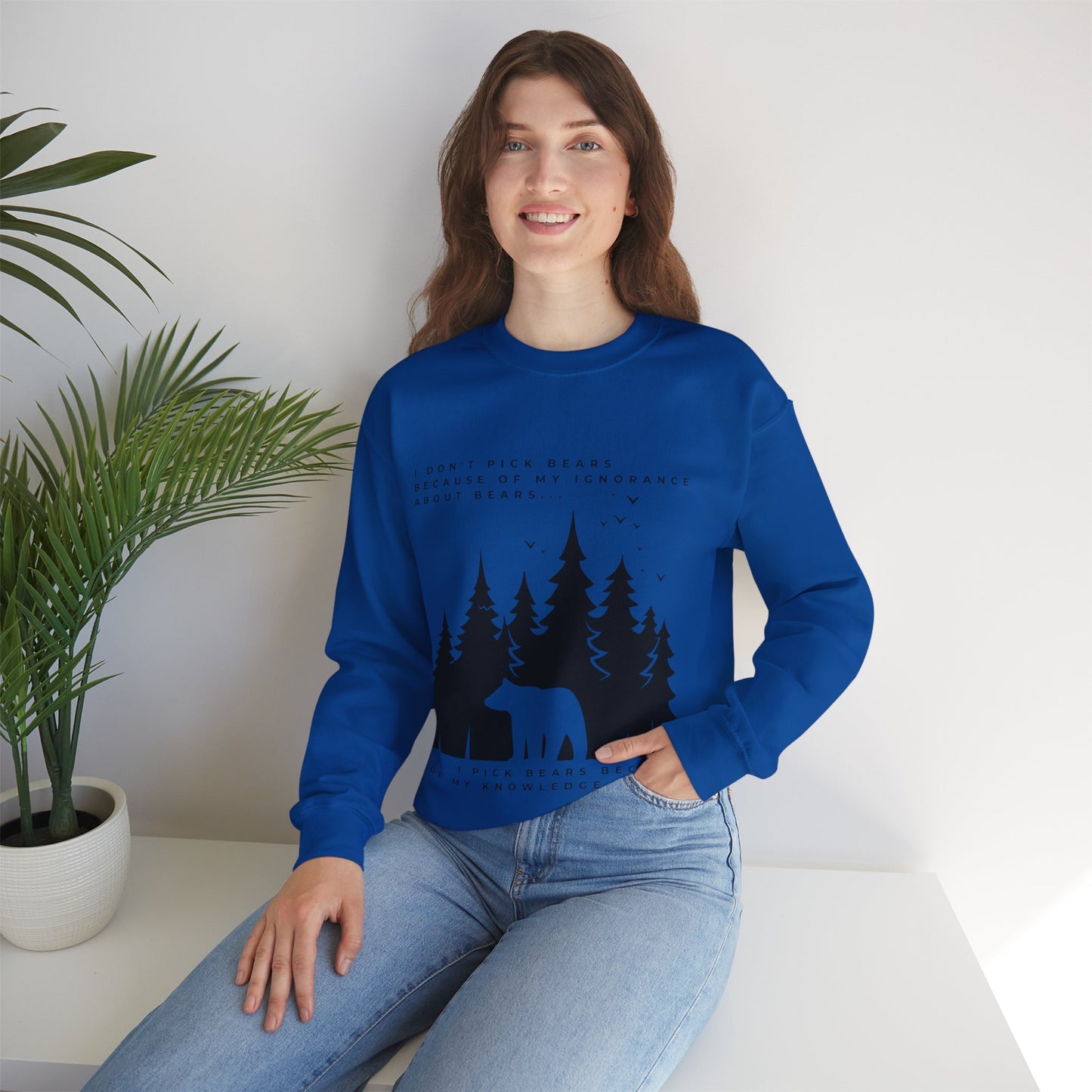 Women's Quoted "Team Bear" Crewneck Sweatshirt - Black Graphic