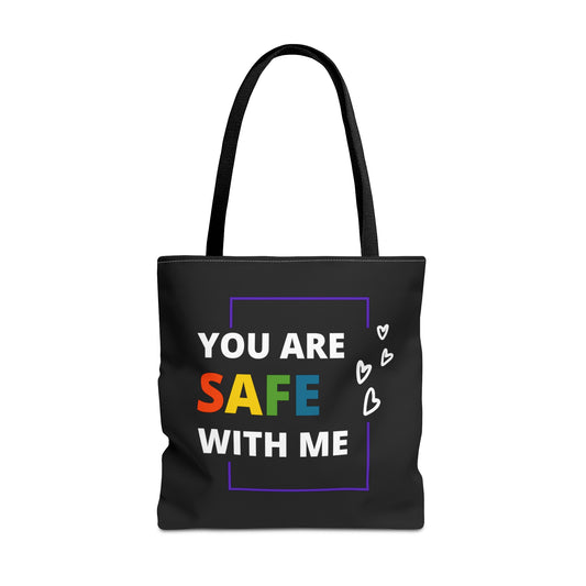 "You Are Safe With Me" Tote Bag (AOP)