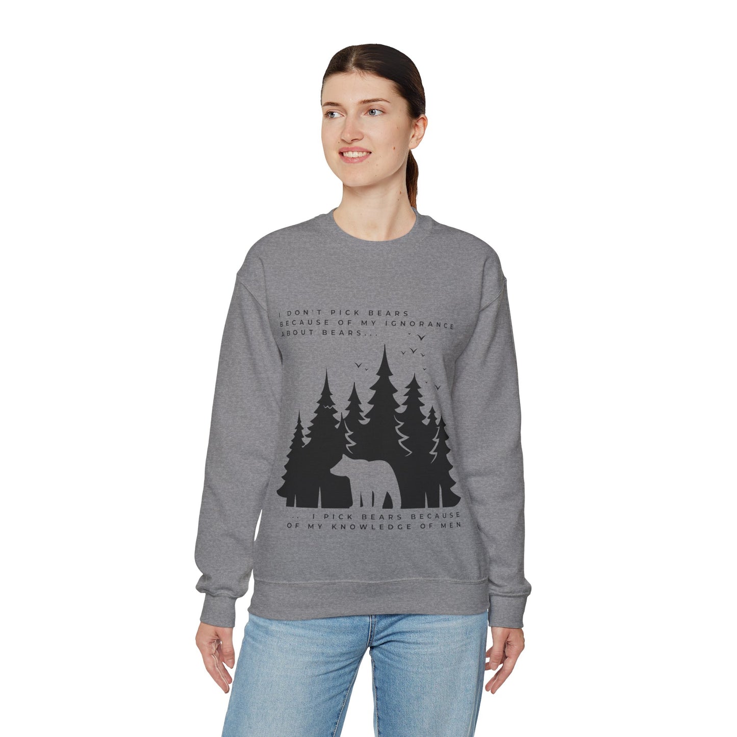 Women's Quoted "Team Bear" Crewneck Sweatshirt - Black Graphic
